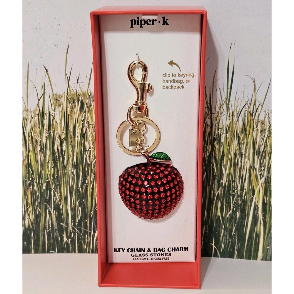 Piper K Keychain Red Glass Stoned Handbag Purse Apple Key Chain Bag Charm